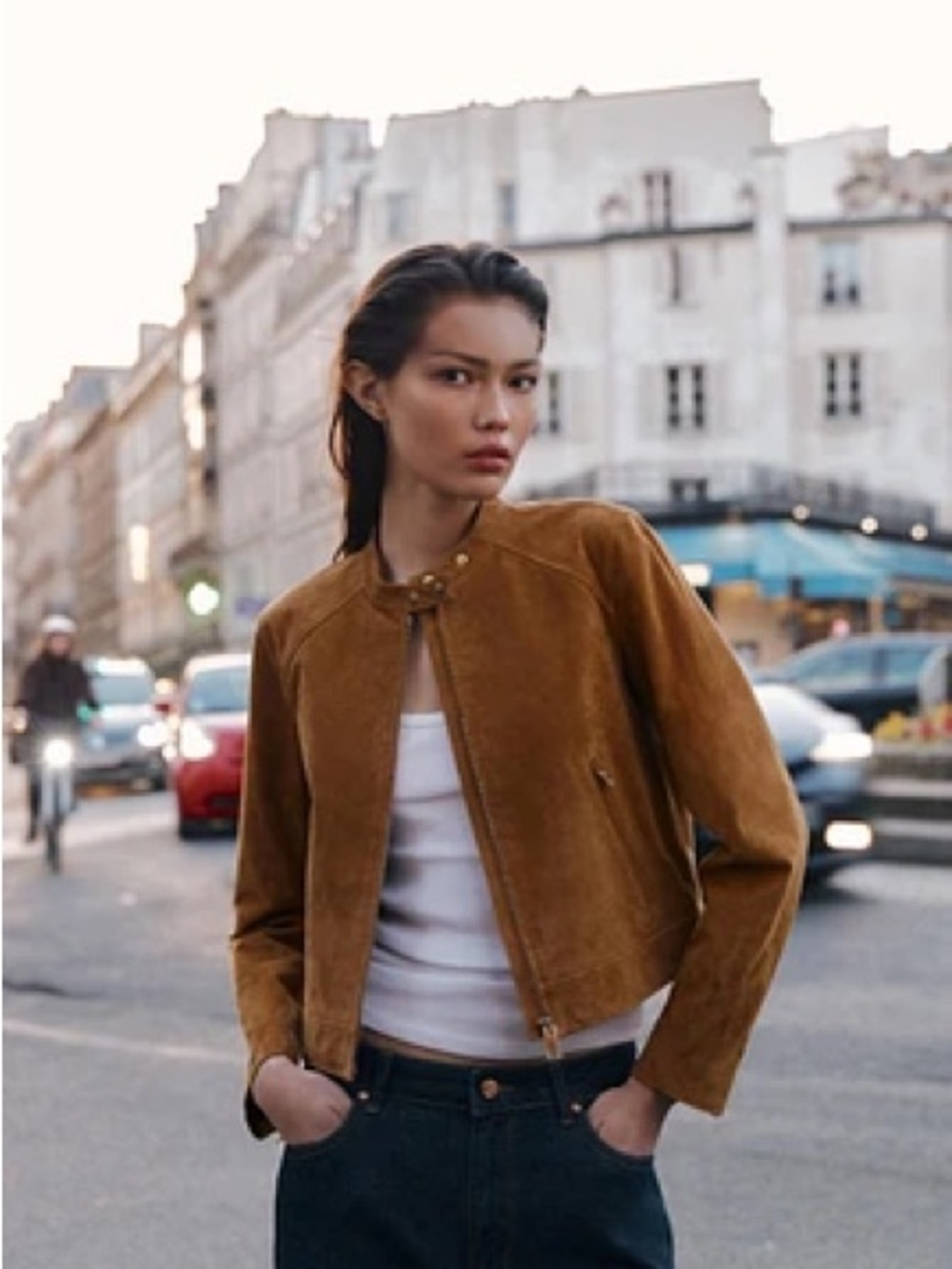 Zara XS Suede Jacket in Camel